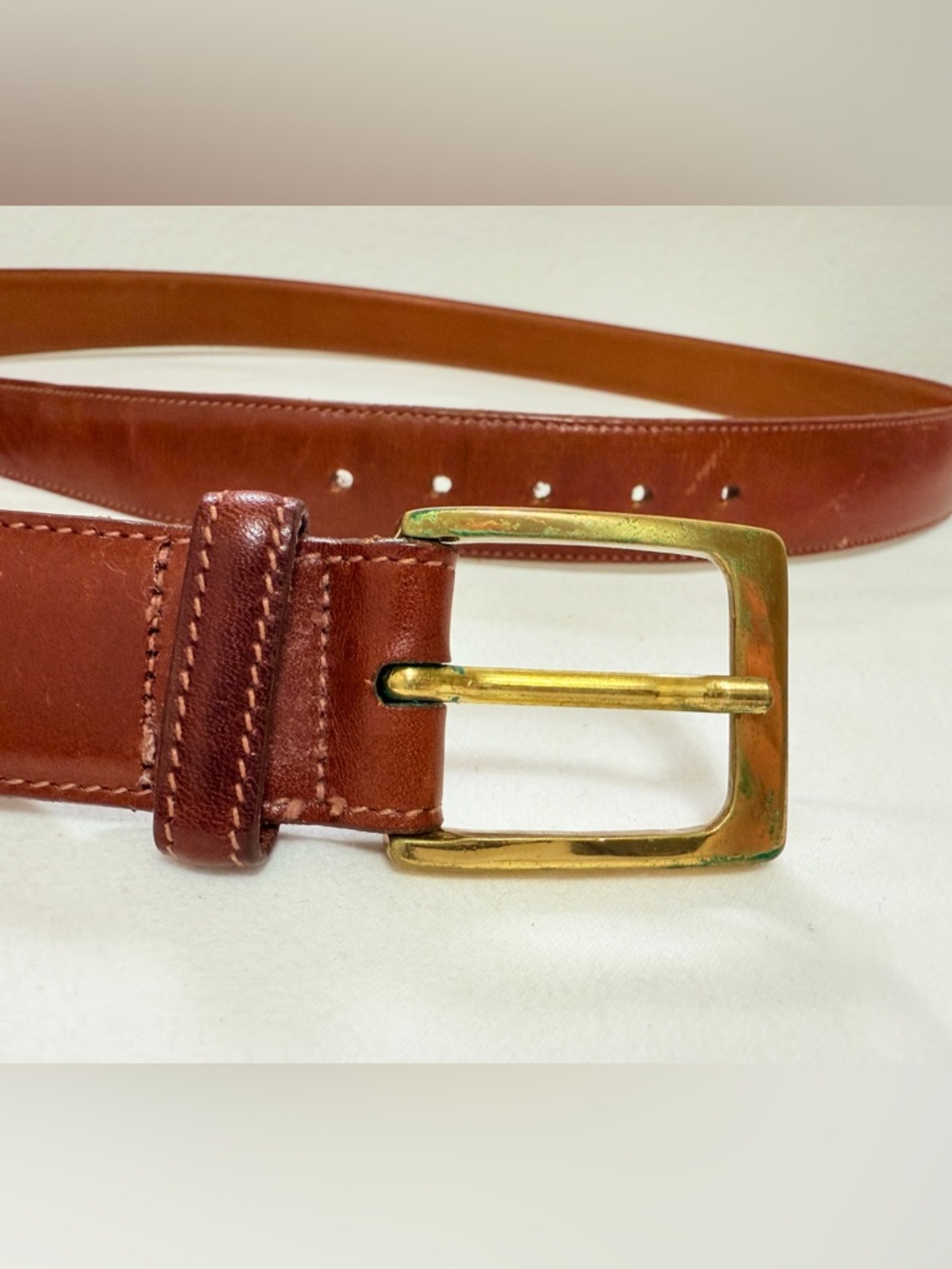 Vintage Trafalgar Brown Leather Belt Brass Buckle USA Made 1.25”
